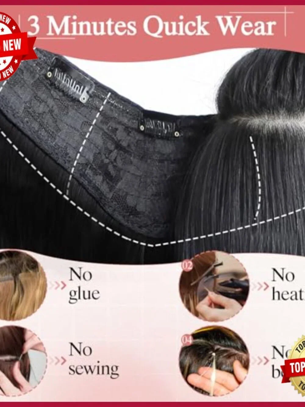 12 Inch Human Hair Clip-In Extensions, 5 Clips, Straight, 55g